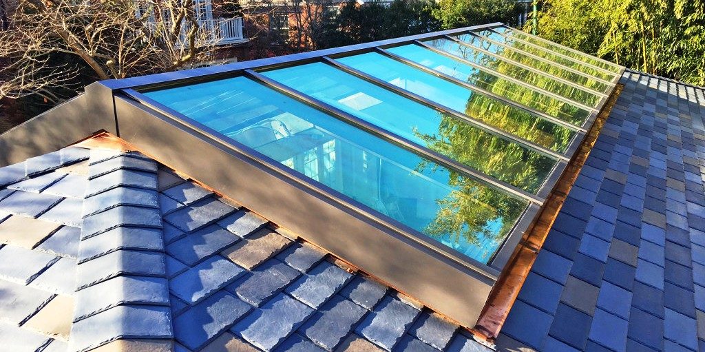 Row of skylights on a roof