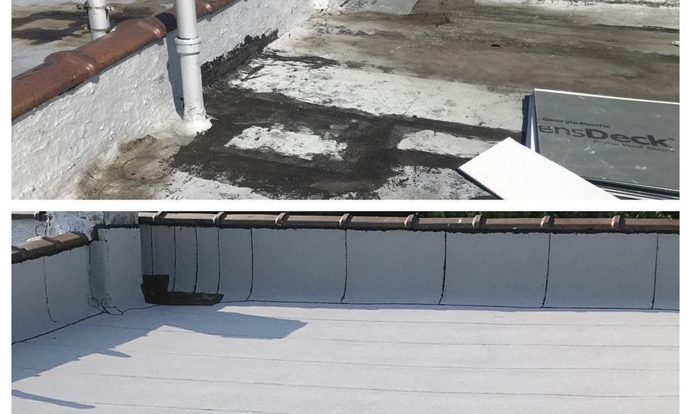 Before and After picture of a TPO Roofing project in Staten Island, NY